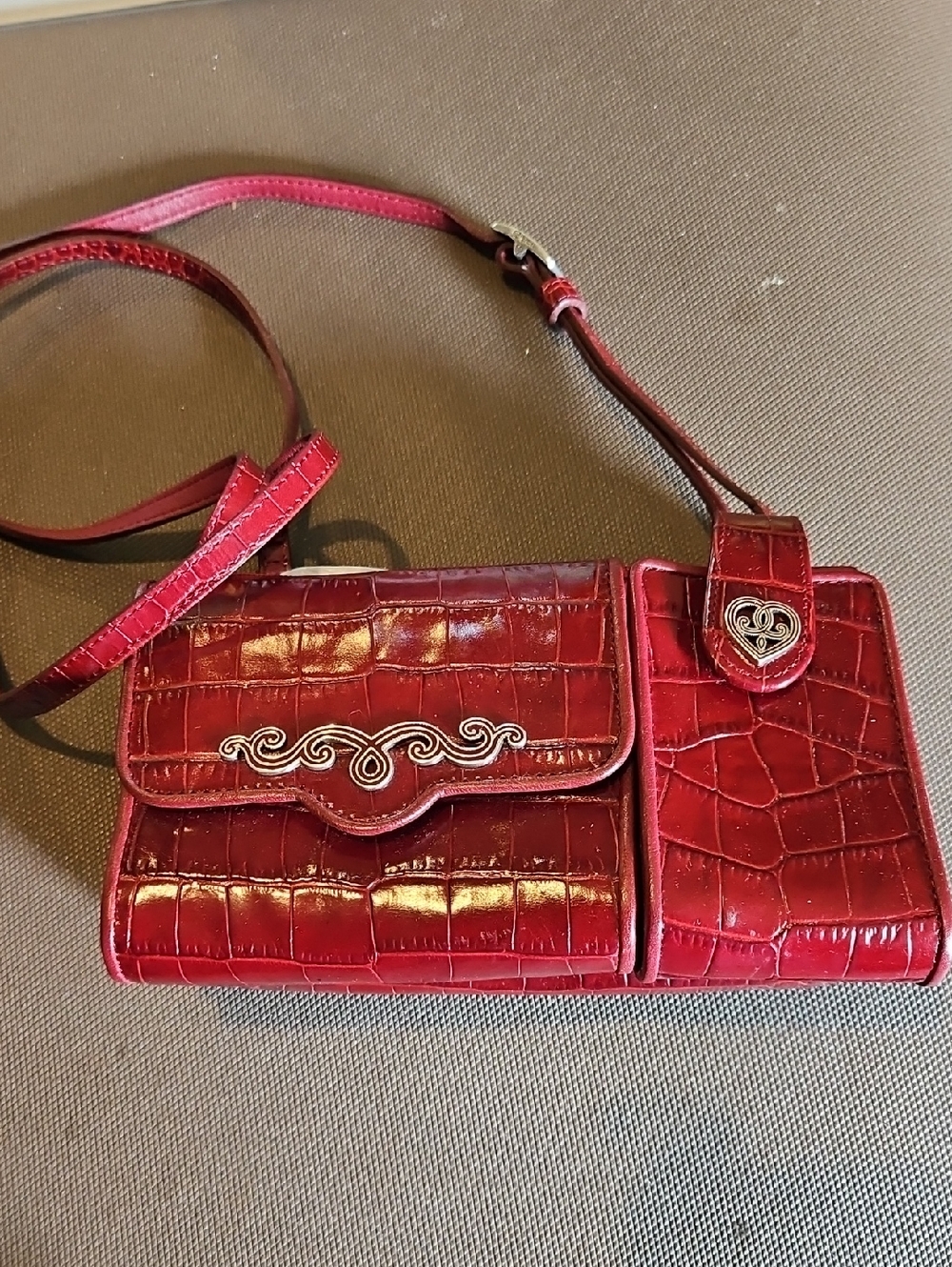 Brighton Red Croc-Embossed Crossbody with Silver Accents